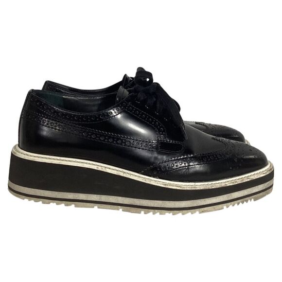 Prada Platform Brogues in Black Leather - Picture 1 of 7
